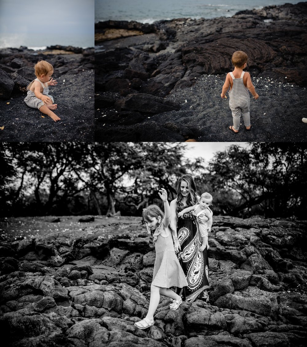 black sand and lava rock family session in kona