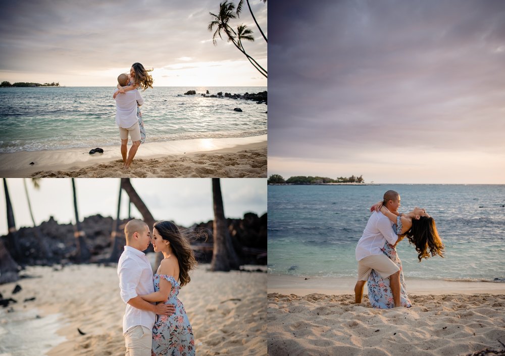 couple loving on each other during their engagement session in hawaii
