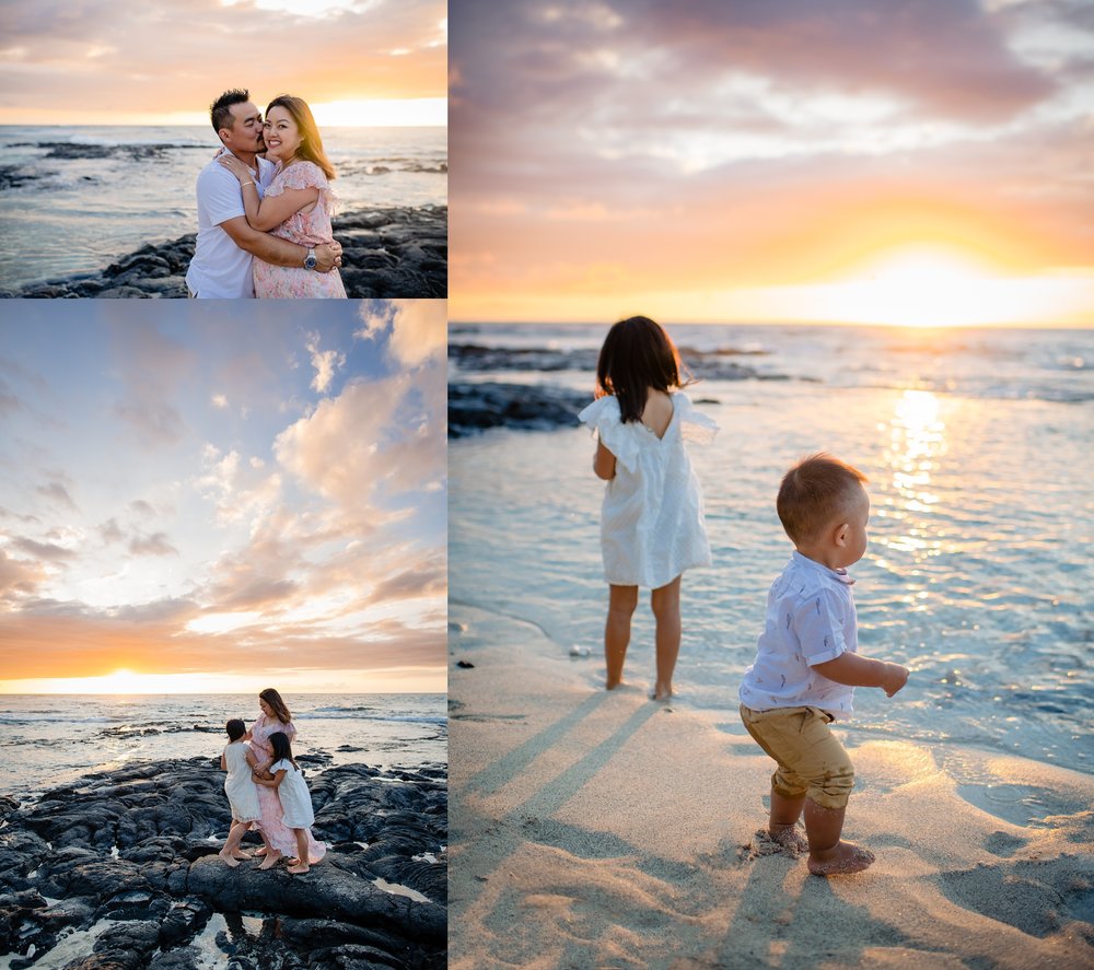 Hawaii family dreaming in color during sunset
