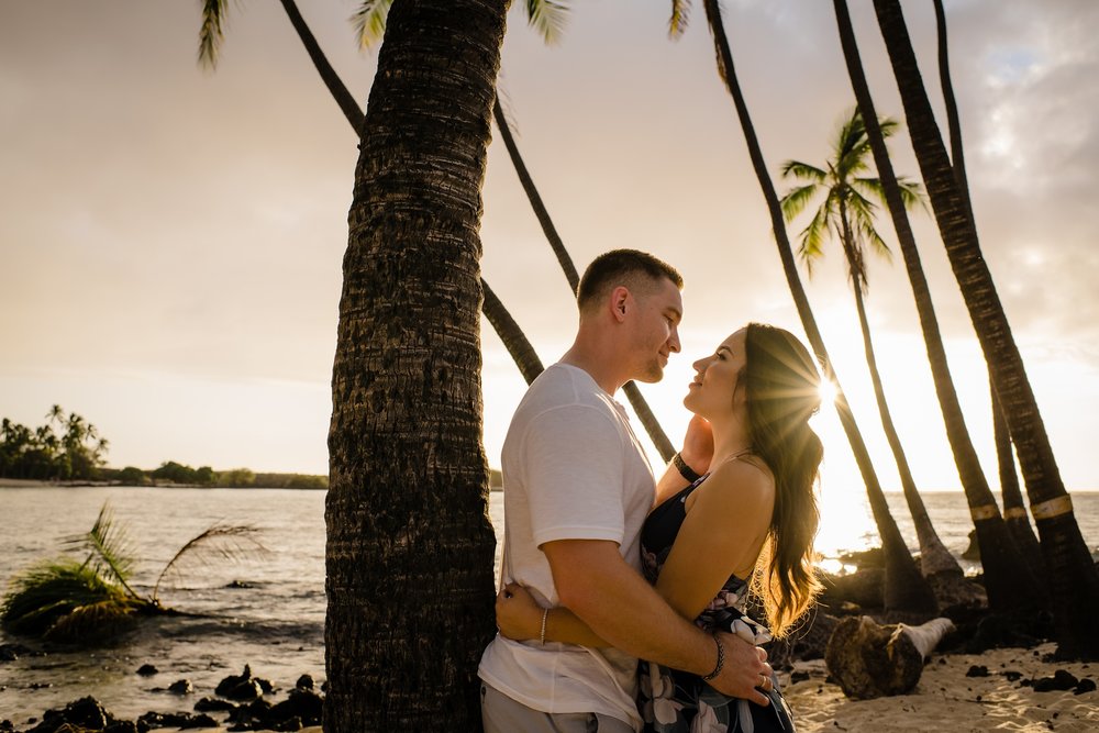 sweet engagement photo during sunset at the Big Island