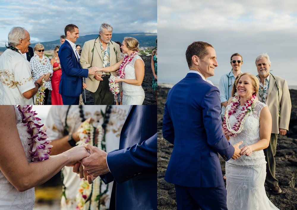 couple with family during their Pine trees beach elopement