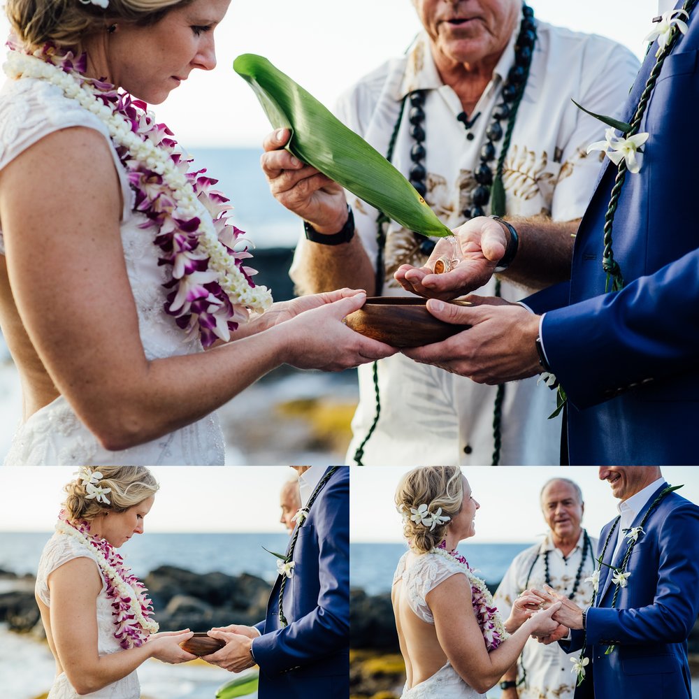 ring ceremony during Pine trees beach elopement