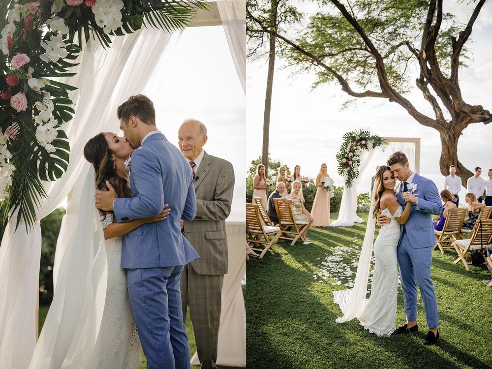wedding first kiss, hawaii wedding photography