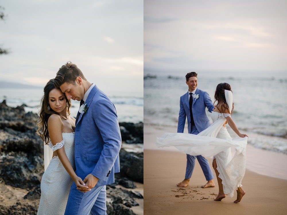 bride and groom photos in hawaii beach