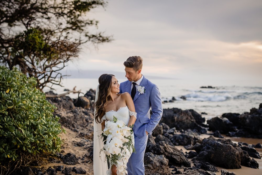 stunning couple photos at the beach by Hawaii wedding photographer