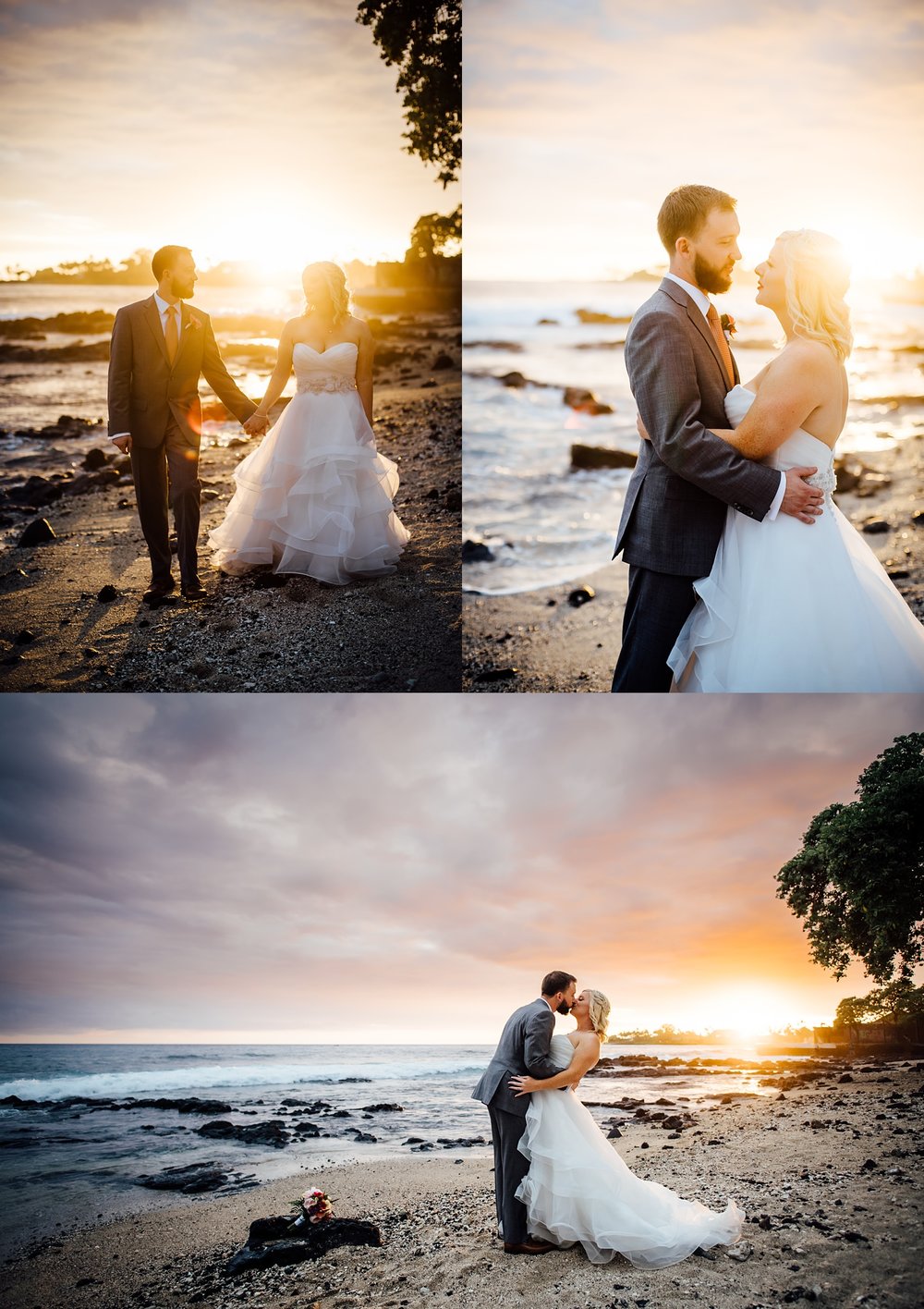 Bride and groom on wedding day in hawaii