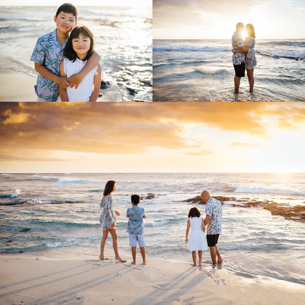 beautiful sunset photos of the family during their Hawaii trip