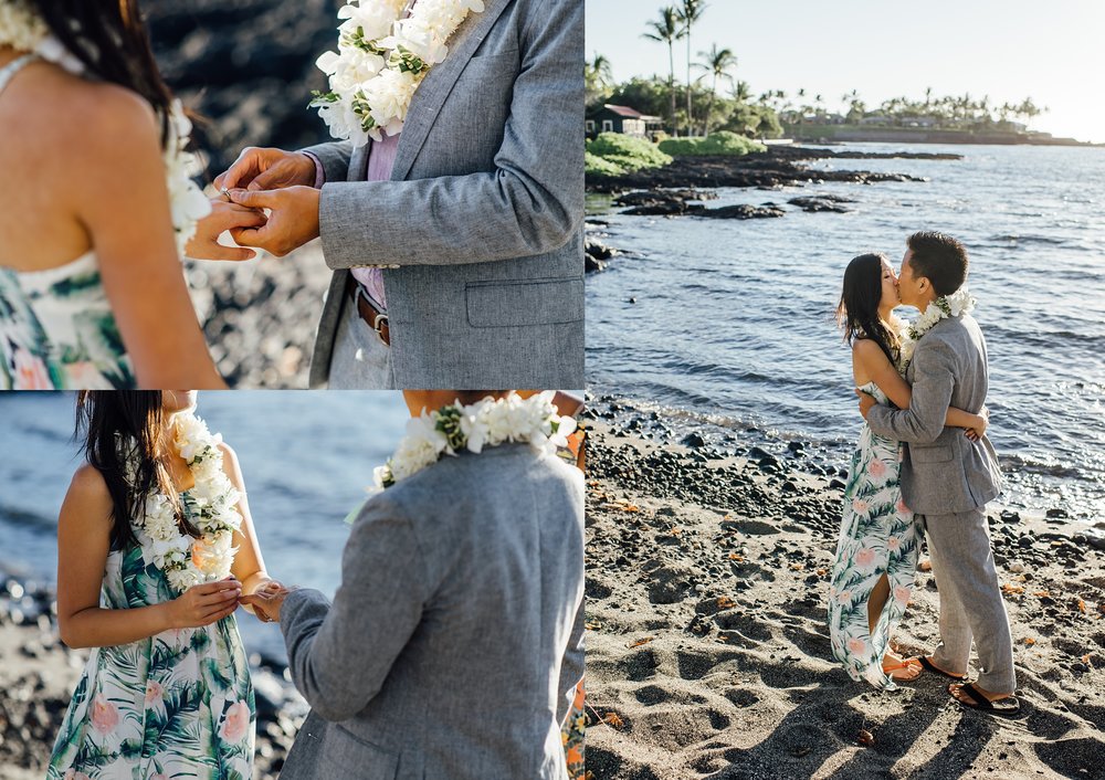 exchange of rings during sunset elopement