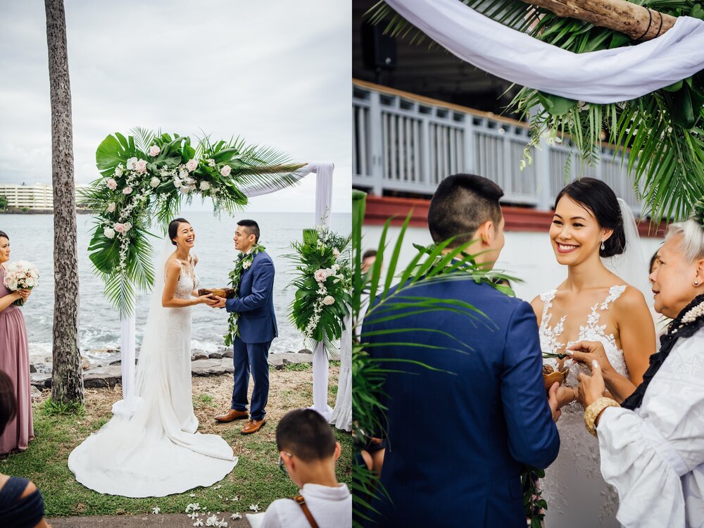 candid moments with bride and groom during Big Island wedding