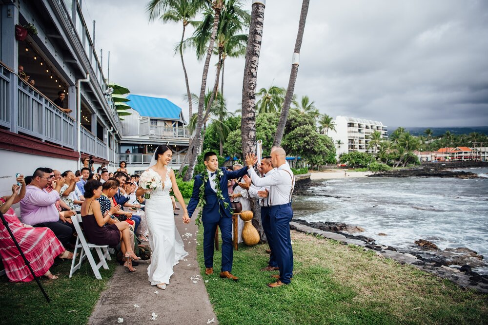 happy bride and groom after Big Island wedding ceremony