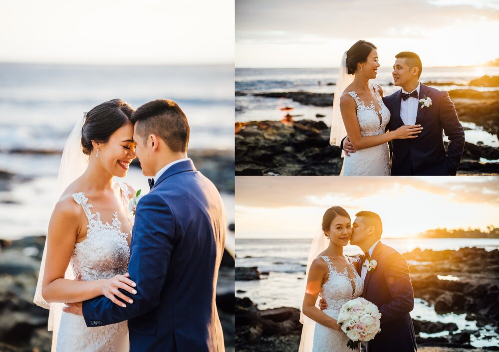 sweet sunset photos of the newlyweds at Big Island beach