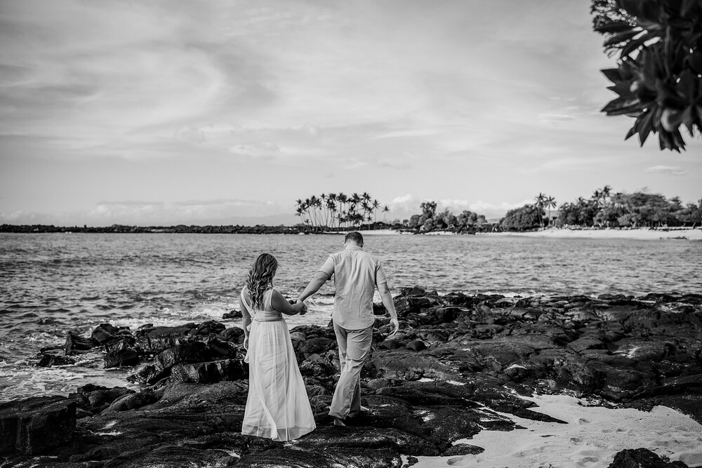 engagement photo at Mahaiula Bay by Oahu photographer