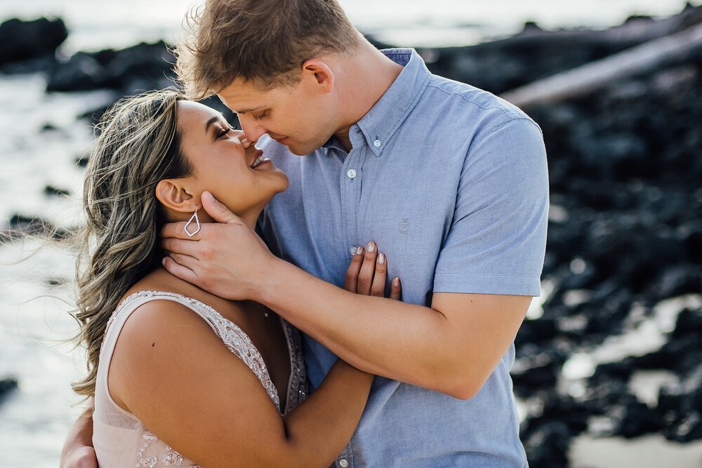 couple about to kiss during engagement shoot