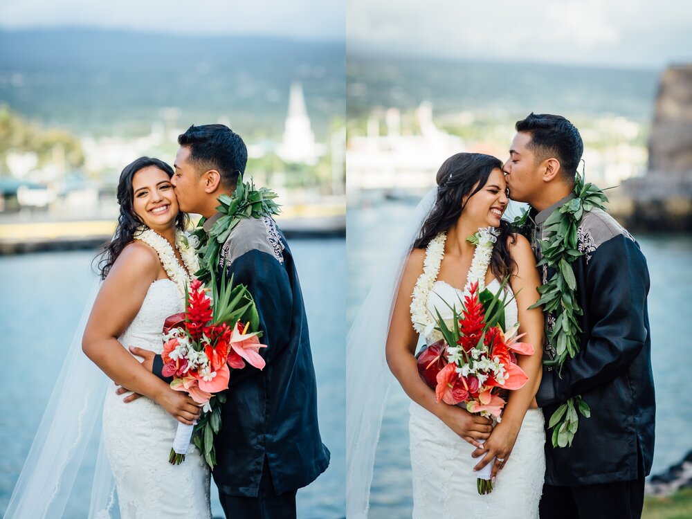 Bride and Groom sweet moments during their wedding day in Hawaii