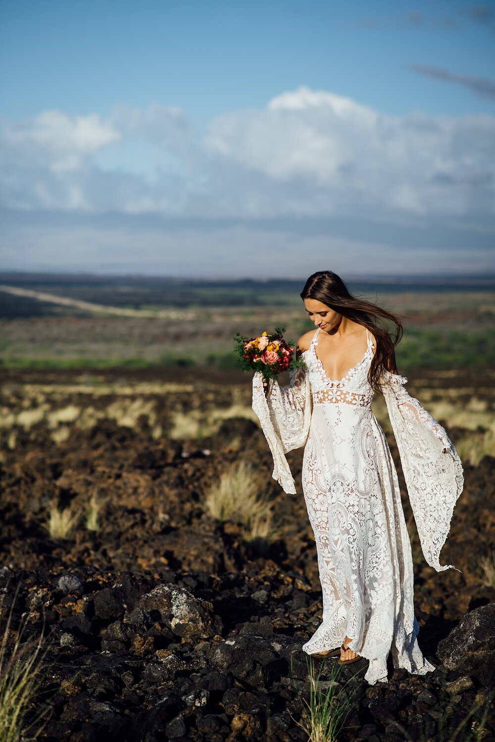 kohala mountain behind this gorgeous hawaiian bride