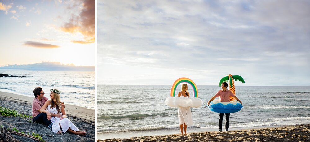 fun engagement session in Puako beach on the big island