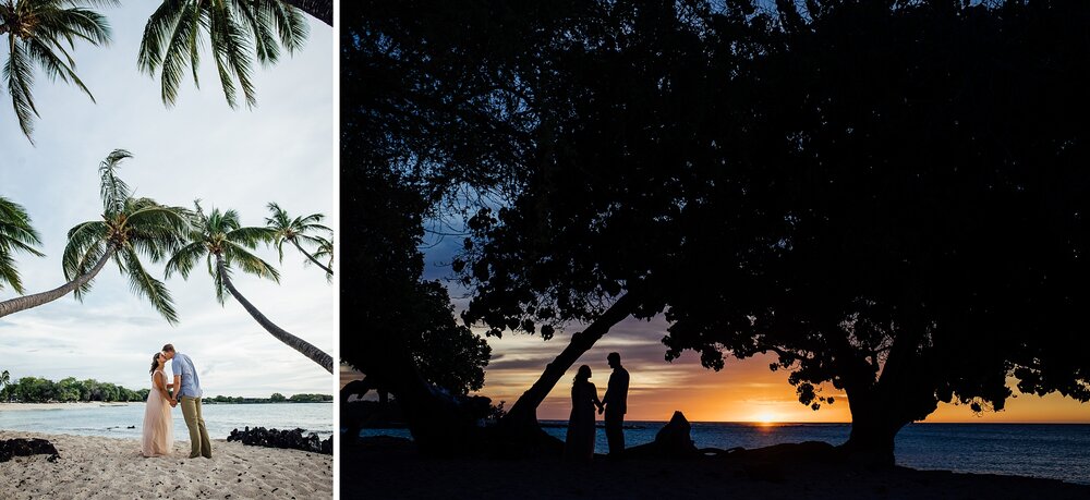 mahaiula bay engagement with a beautiful sunset in hawaii