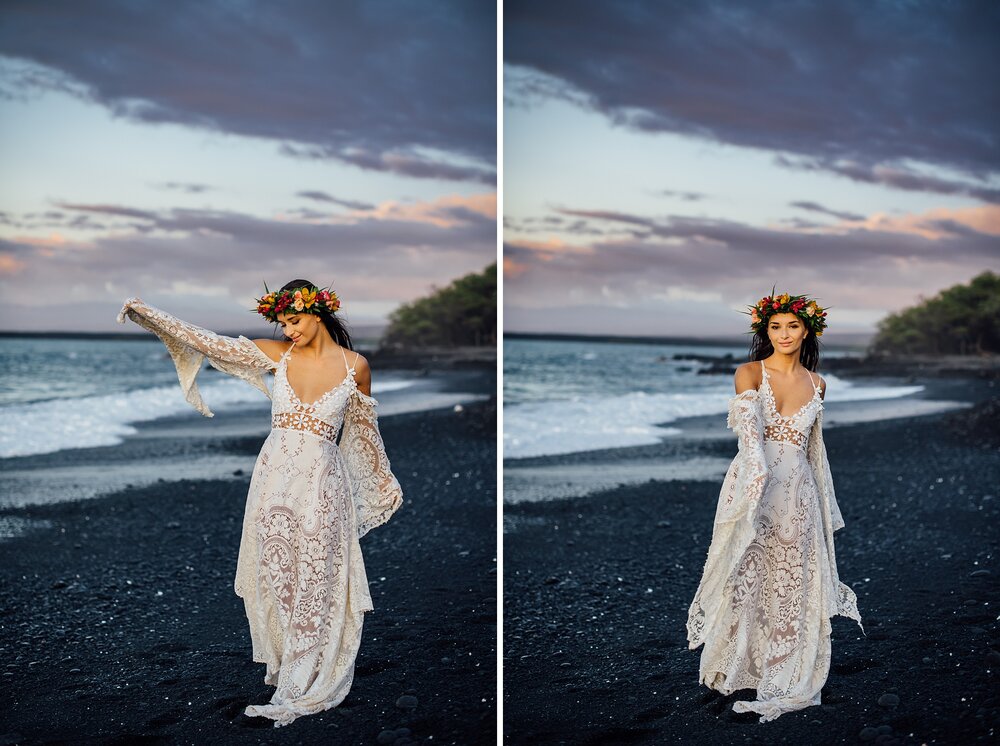 happy bride celebrating wedding day in big island hawaii
