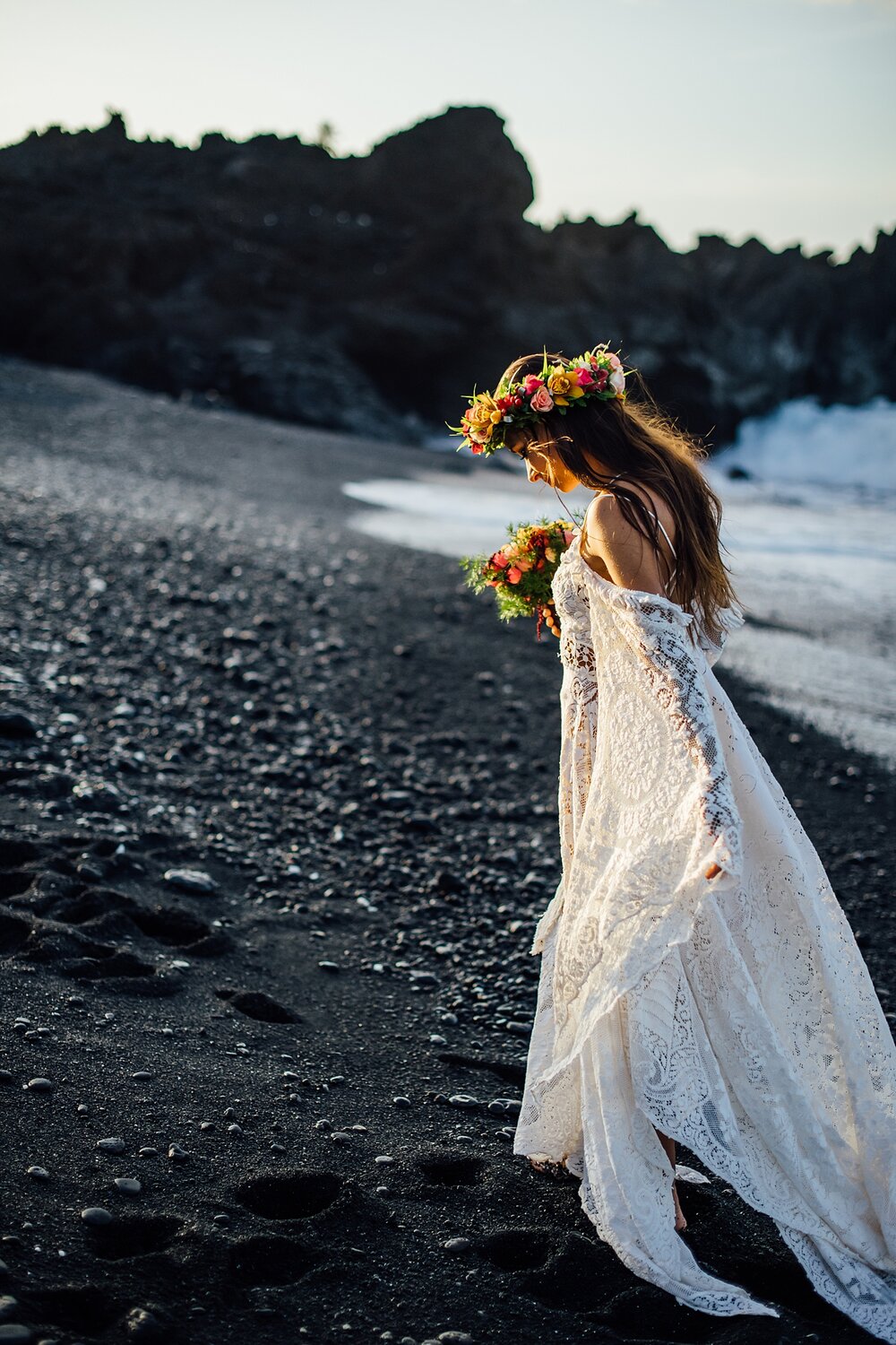 bohemian lace wedding dress perfect for a hawaii wedding or elopement