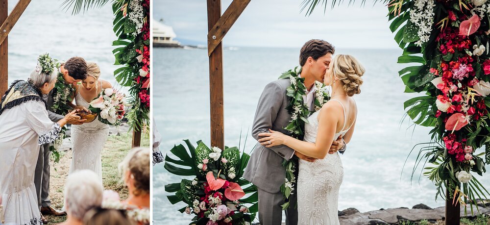the first kiss at this hawaii wedding