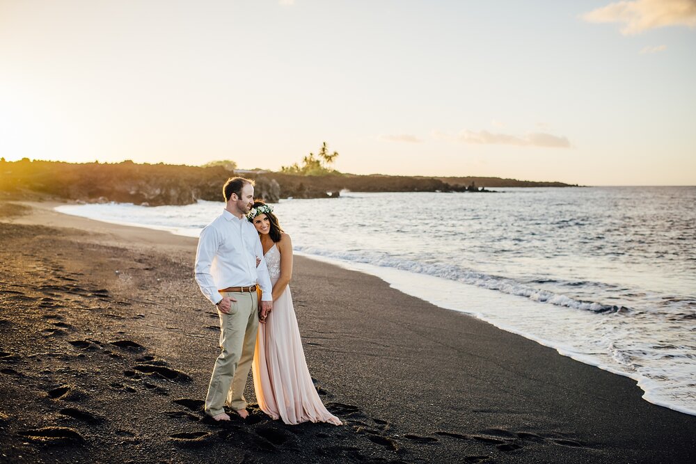beautiful sunset couple portrait by Big Island photographer