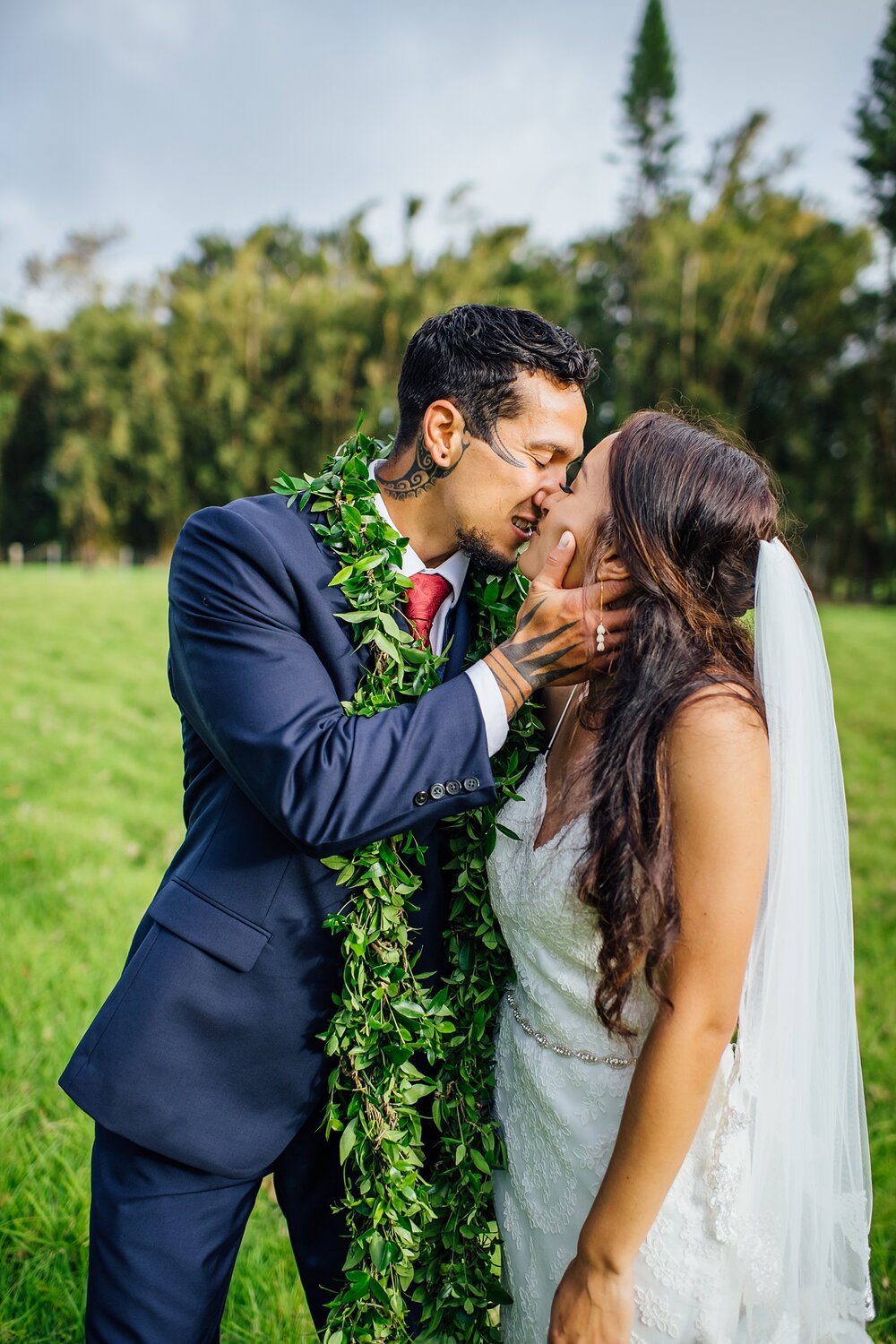 romantic moments of the couple during their Hawaii wedding