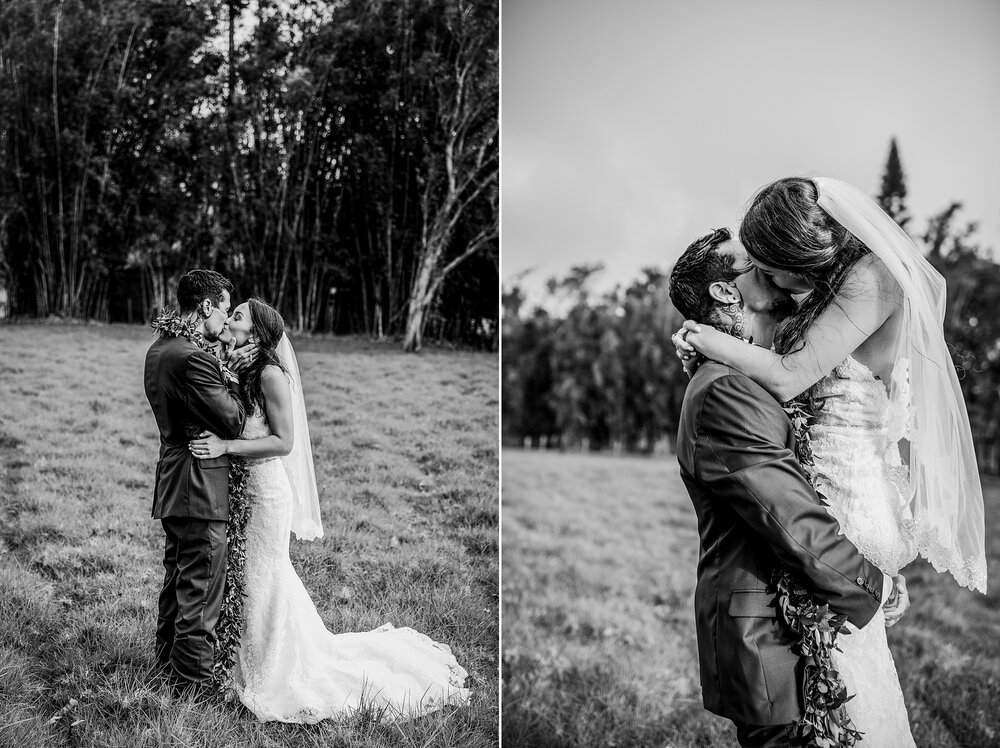 sweet black and white newlywed portraits by Hawaii wedding photographer
