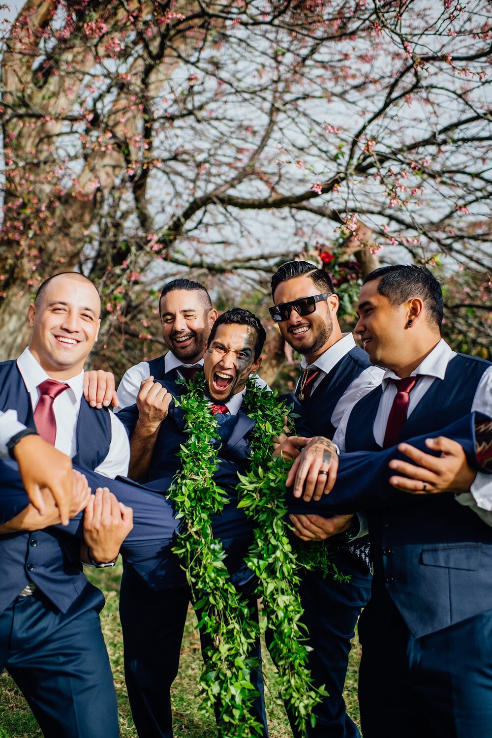 fun moments with groom and groomsman during his Waimea wedding