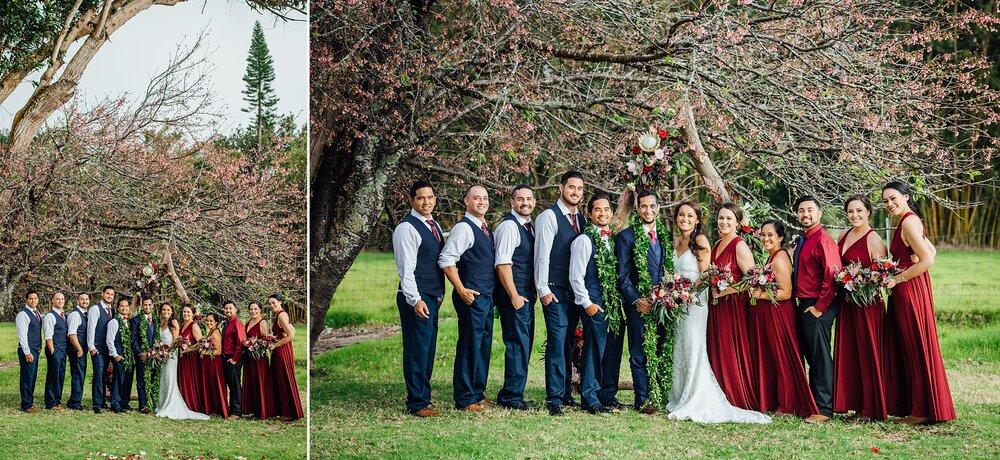 newlyweds with their wedding party by Hawaii photographer