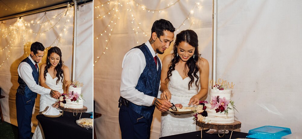 newlyweds sliced their Hawaii wedding cake