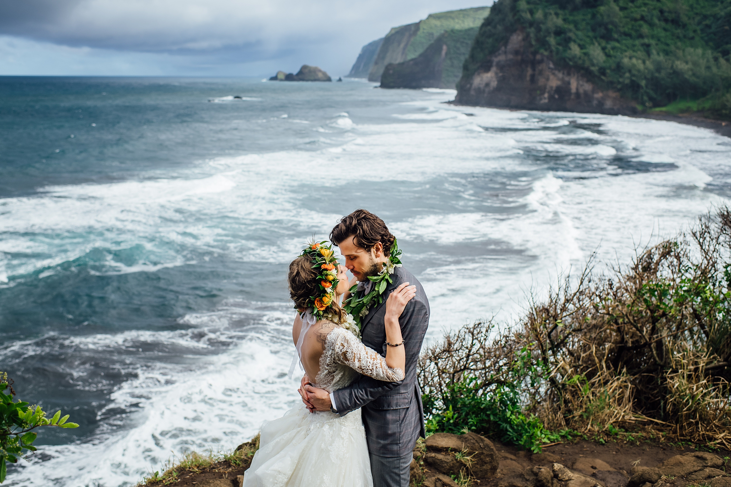 bride and groom cliffside elopement