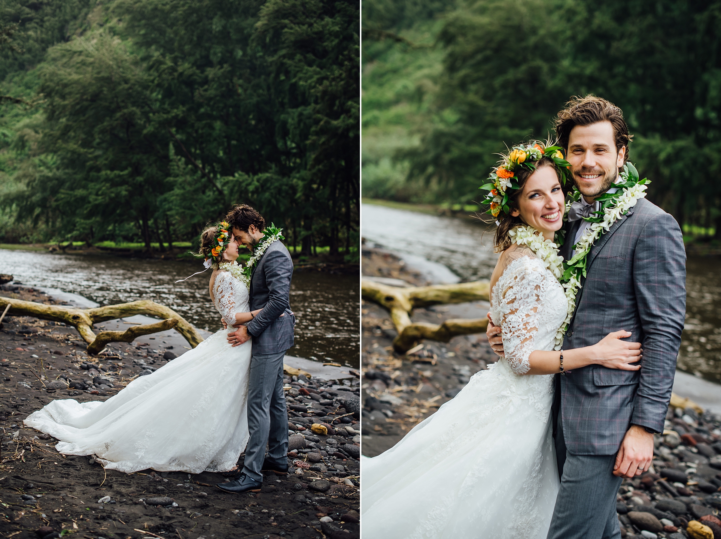 riverside couple photos while eloping in Hawaii