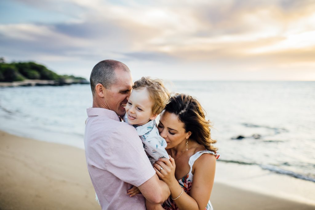 candid Hawaii sunset family session by Big Island photographers
