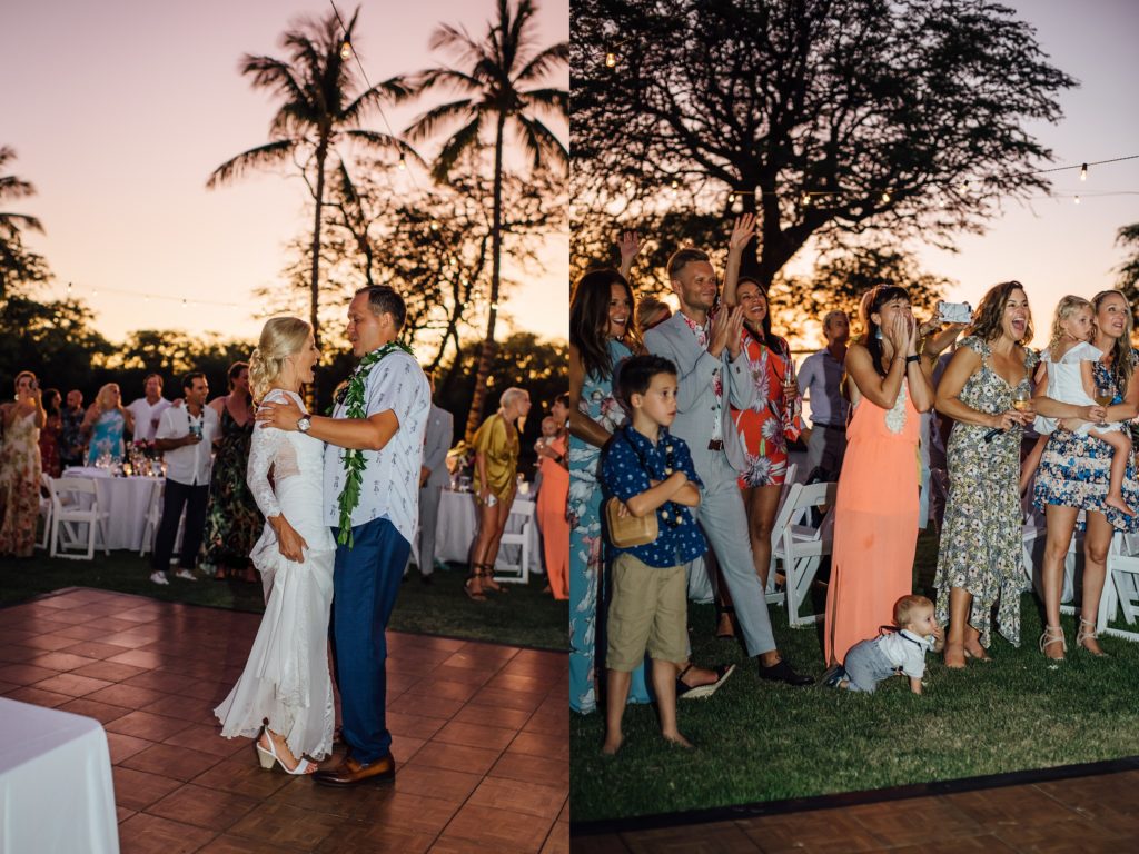 couples dancing on their destination wedding in Hawaii