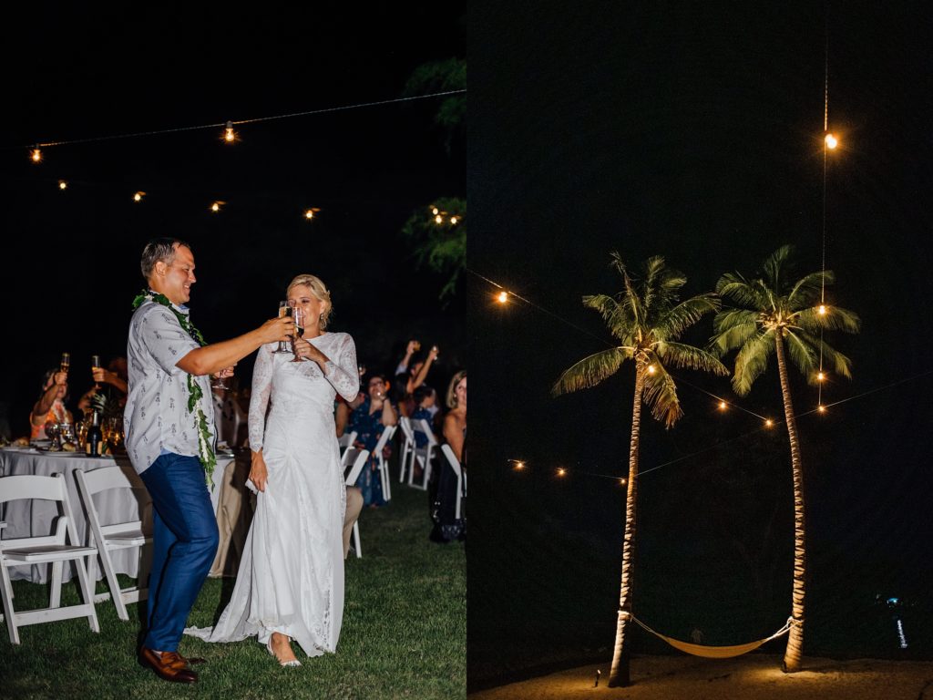 couples toast during their destination wedding in Hawaii