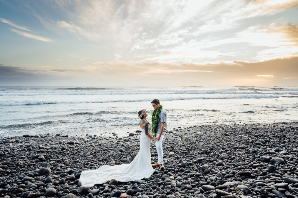 captivating skies and seas behind the wedding couple