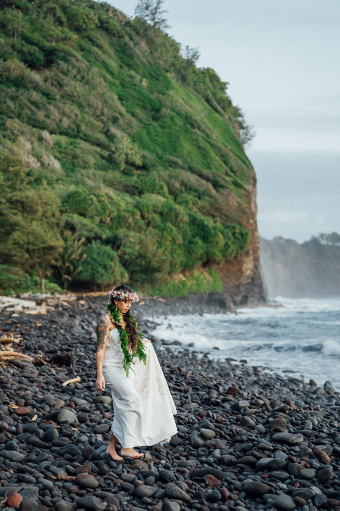 bride walking to the ceremony for her adventure elopement