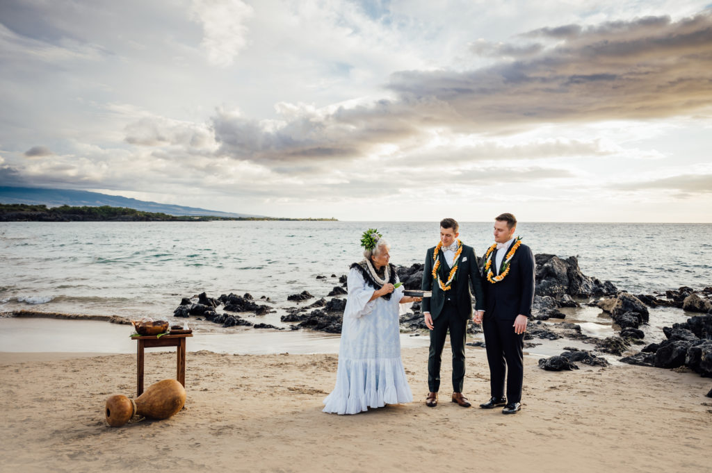 intimate wedding ceremony with the couple and the officiant 