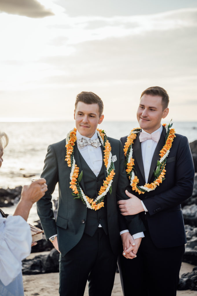 dashing couple during a beach Big Island wedding