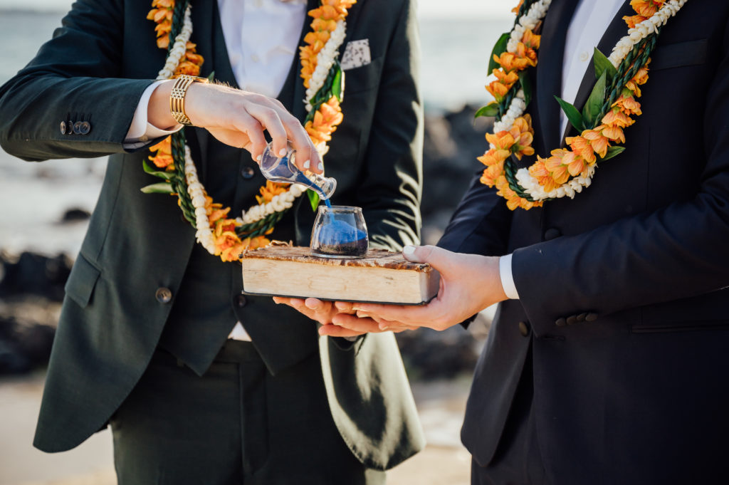the pouring of sand ceremony at Westin Hapuna