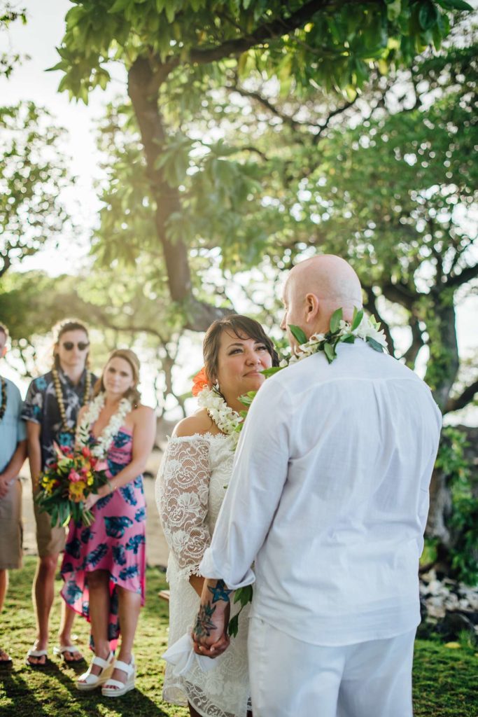heartfelt moments of bride and groom during their Hawaii wedding