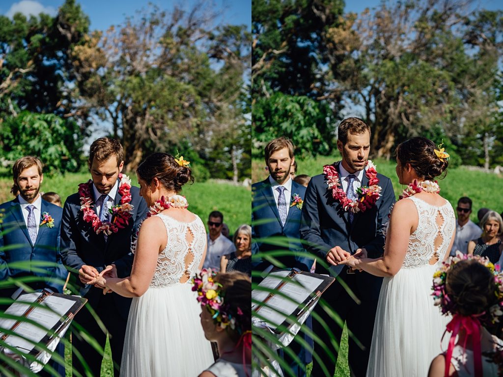bride and groom exchanging rings during their Big Island wedding