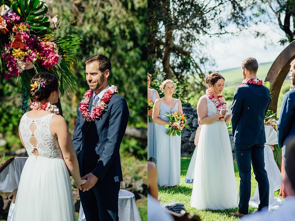bride and groom exchange vows during Big Island wedding ceremony