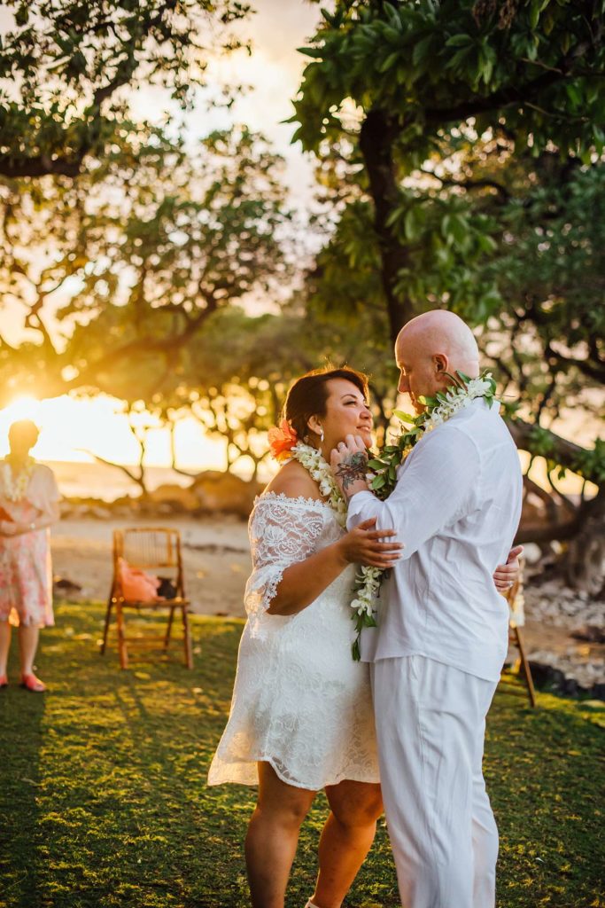 glowing sunset during Hawaii wedding
