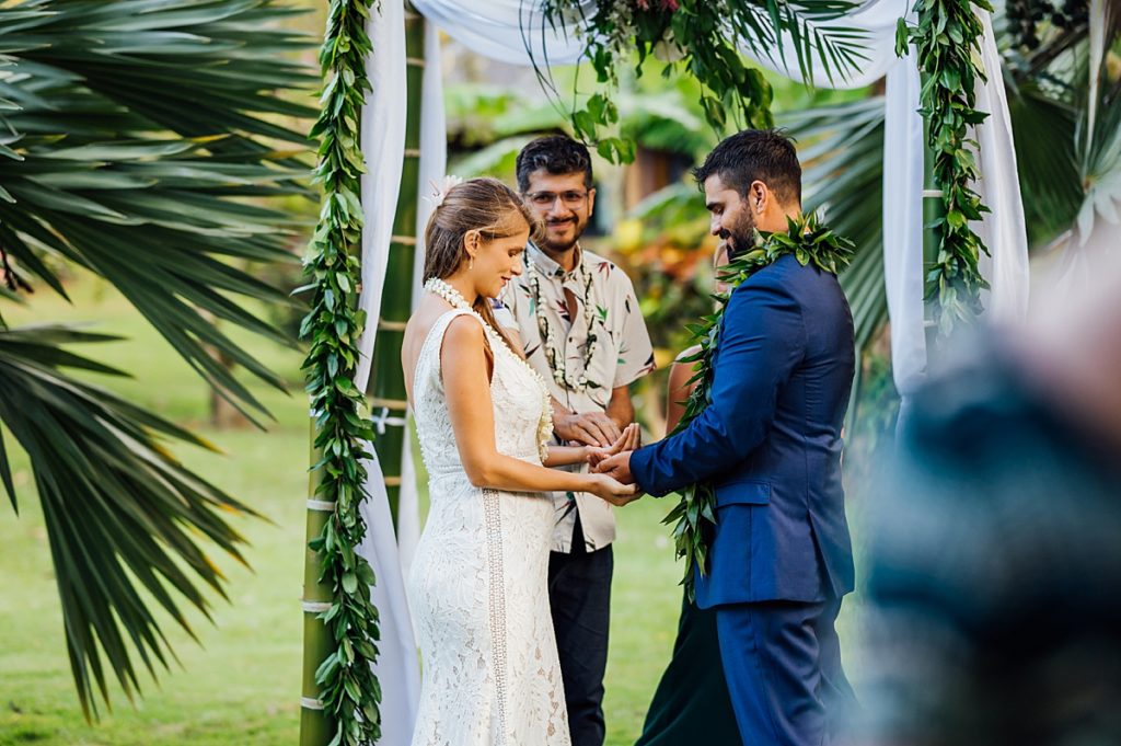 Big Island wedding ceremony photo of the bride and groom