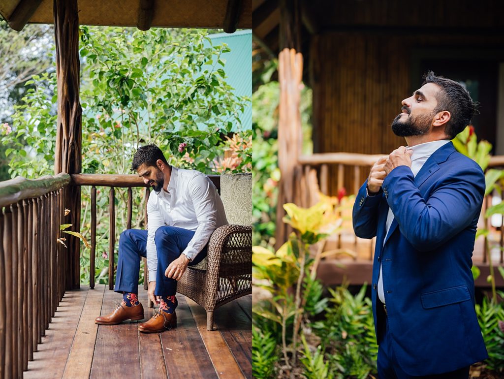 groom wearing his wedding suit and shoes