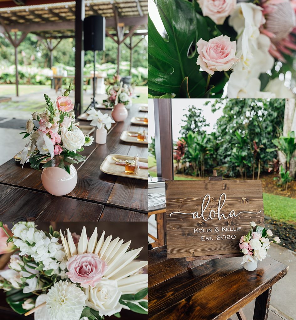 wedding photos of the beautiful florals during a Big Island wedding