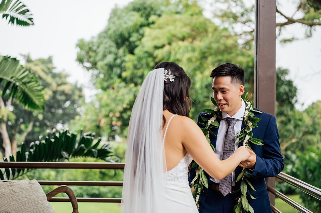 emotional moment of the couple during their first look 