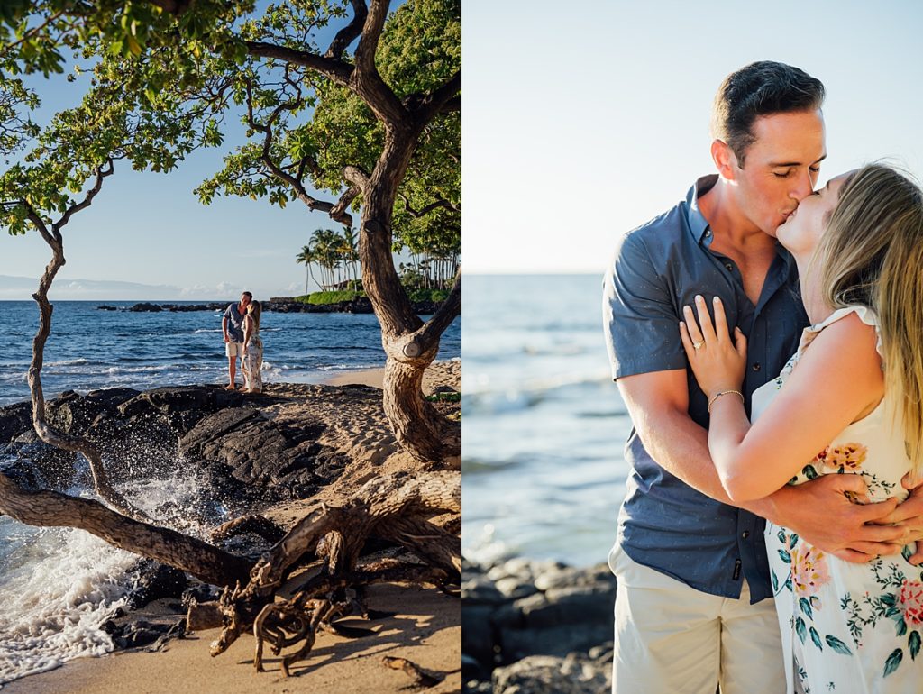 sweet beach photos of the couple by engagement photographer