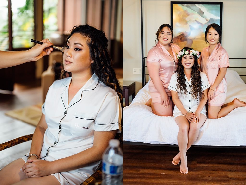 getting ready photos of the Big island bride and bridesmaids 